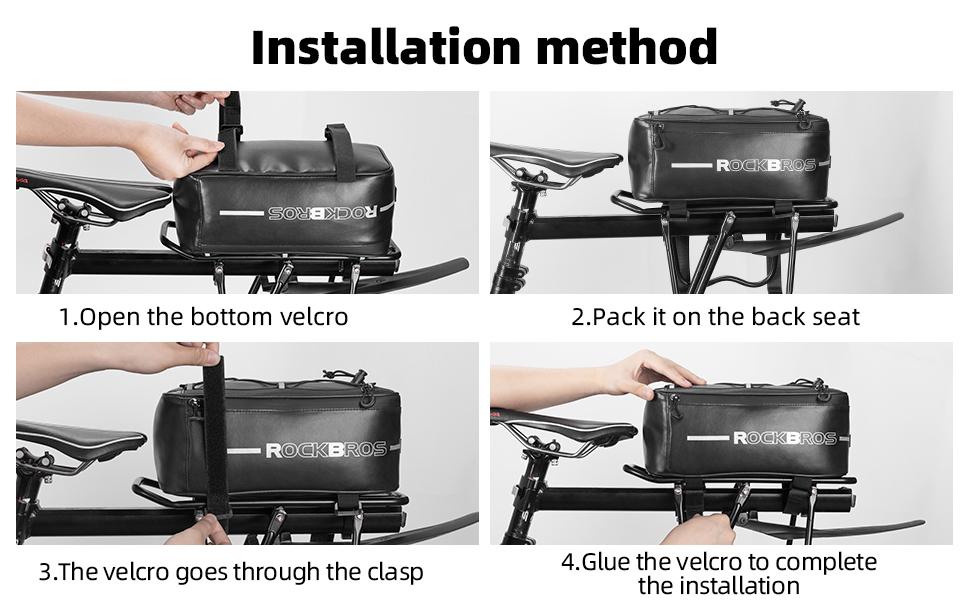 ROCKBROS Bike Rack Bag Saddle Pannier Bag Waterproof 6L or 9L for Cycling with Reflective Stripes and Red Tail Light