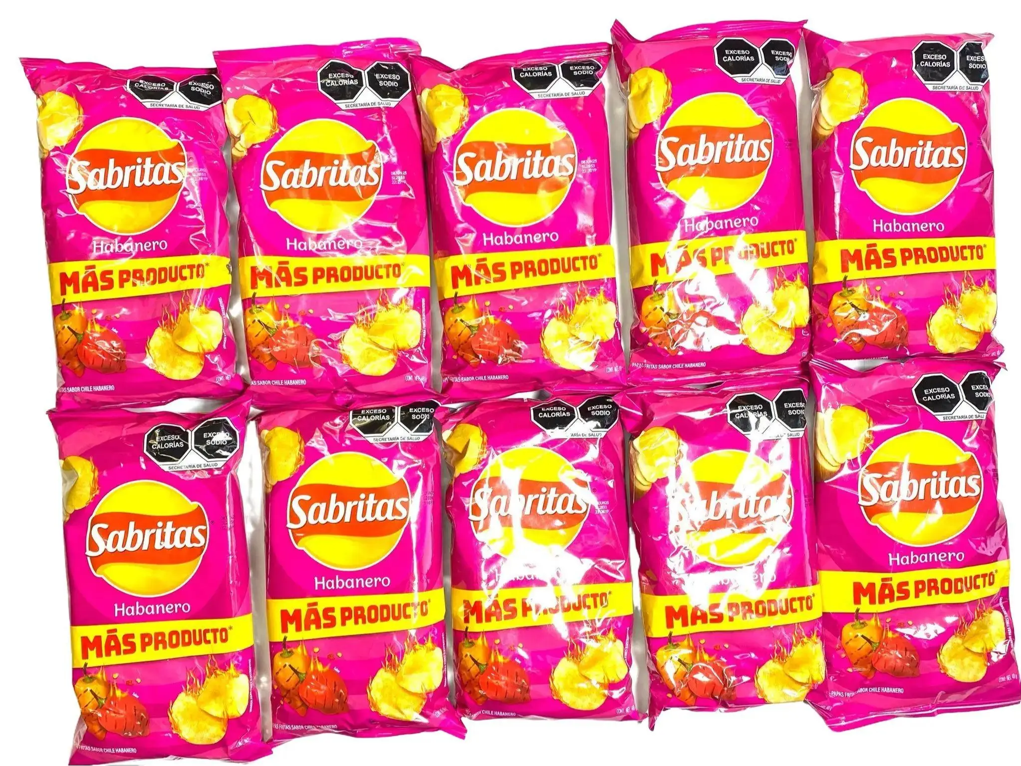 10 - PK SABRITAS HABANERO, Sabritas Chips, Snack Crispy Crunchy Bite - 42 GRAMS PER BAG - MEXICAN CHIPS - PAPITAS MEXICANAS - SABRITAS MEXICANAS