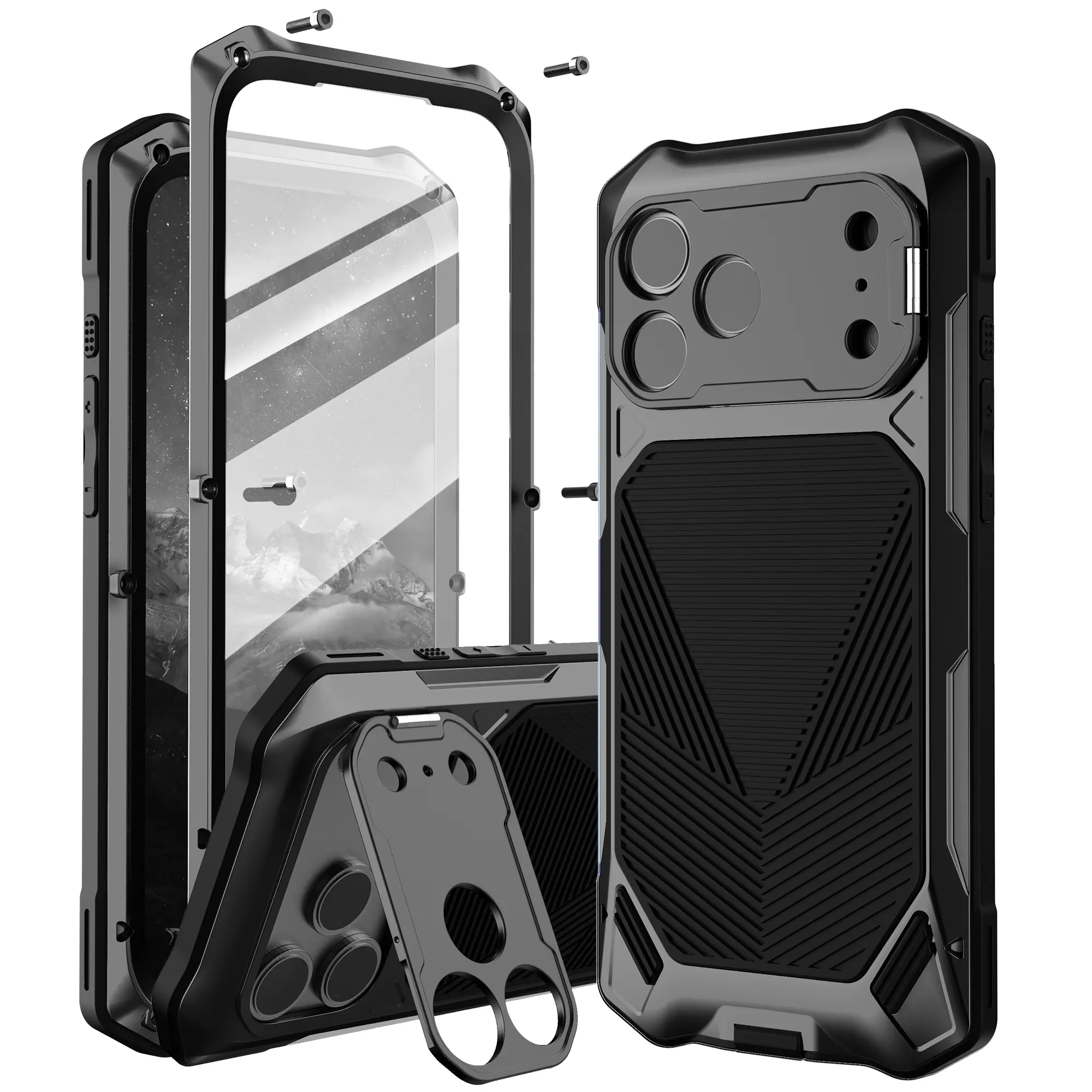 Non-Customized Heavy Duty Protection Hard Full-Body Armor Metal Phone Case with Built-in Kickstand for iPhone 17 Pro Max, American Retro Anti-Drop Smartphone Cover