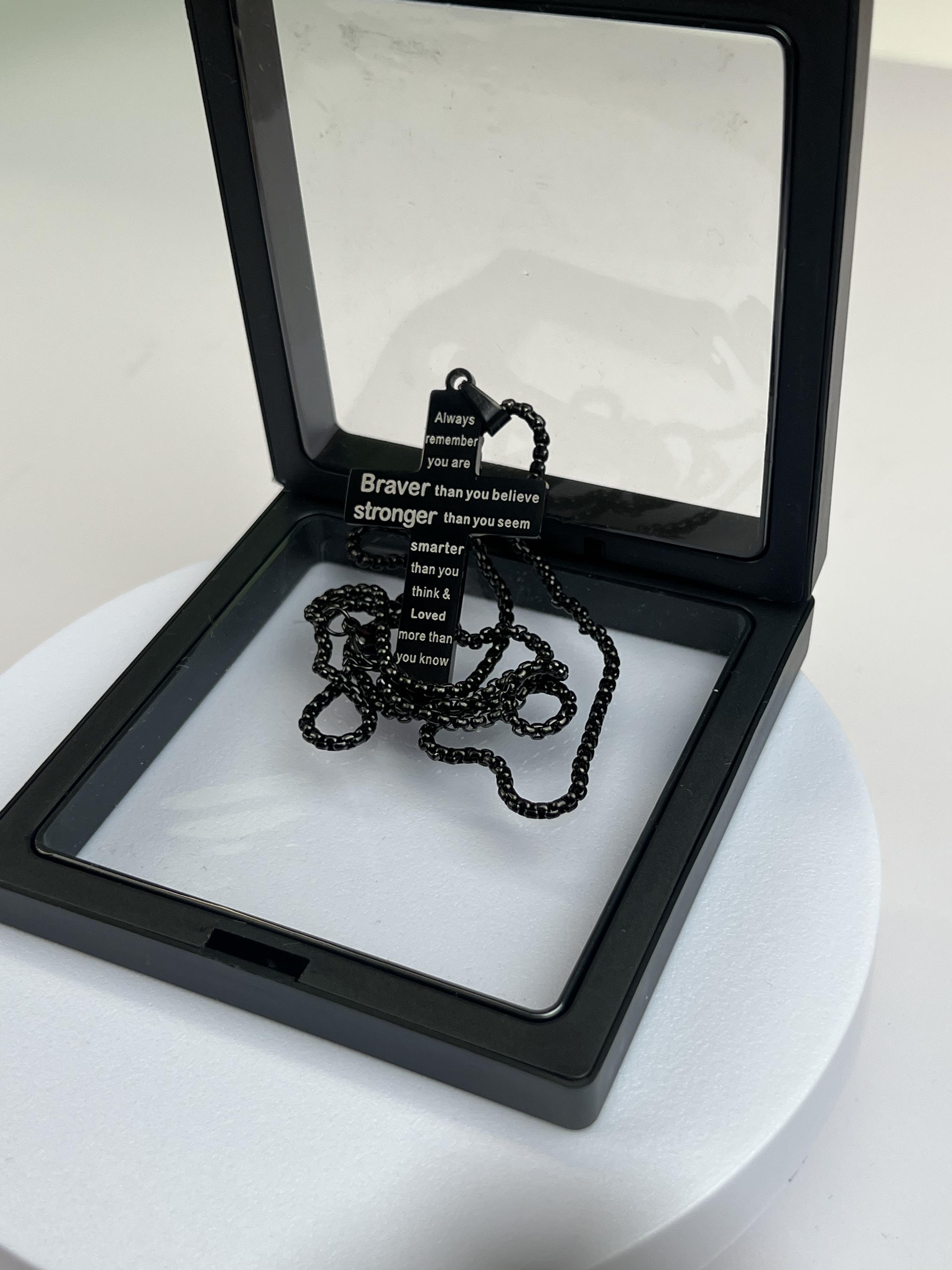 AGICEA  Cross Necklace with Bible Verse & American Flag Pendant – Stainless Steel Men’s Jewelry Gift | Faith-Inspired, Bold & Patriotic Chain for Him