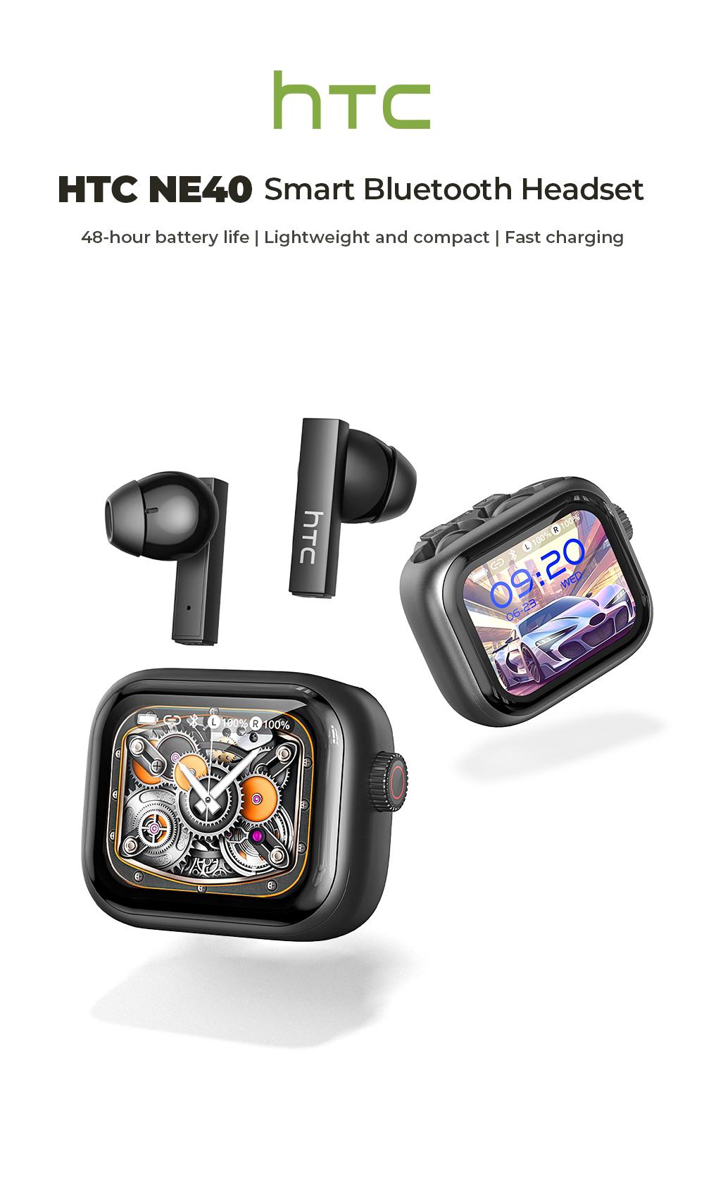 HTC NE40 Bluetooth 6.0 Headset, LED Display, High Frame Rate, Waterproof Wireless Headphones, App Support, In-Ear Headphones
