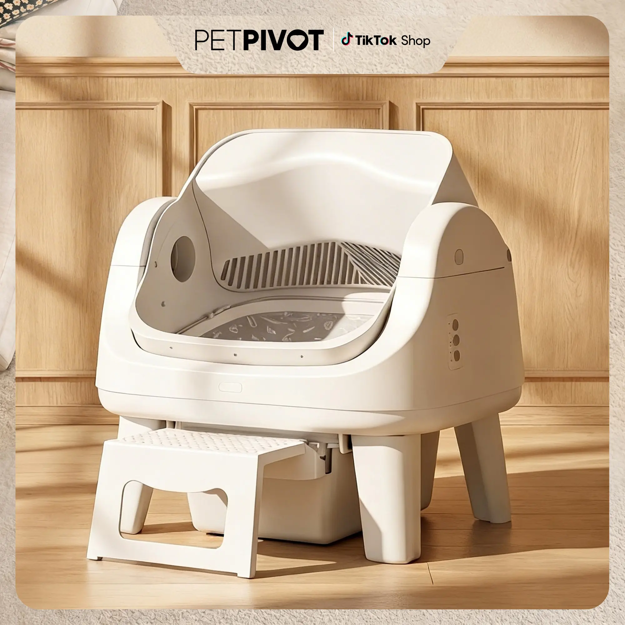 PetPivot AutoScooper 12 Lite Open-Top Automatic Litter Box - Self-Cleaning Cat Litter Tray with Easy Access Step, Triple Safety Protection, No App Required, 28lb Capacity, 32db Quiet Run, Low-Maintenance Cleaning,back to school