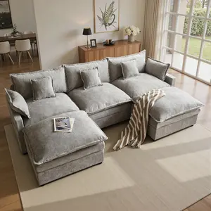 XIZZI 108" U Shaped Oversized Modular Corduroy Sectional Cloud Couch with 2 Ottoman, 5-Seat Chenille Deep Seat Sofa with 5 Pillow for Living Room, Bedroom and Apartment Easy Assembly Design