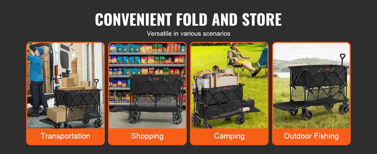 VEVOR Foldable Double Decker Wagon, Collapsible Wagon Cart with All-Terrain Wheels, Heavy Duty Folding Wagon Cart for Camping, Shopping, Garden, 52" Extra Long Extender VEVOR Foldable Double Decker Wagon, Collapsible Wagon Cart with All-Terrain Wheels, Heavy Duty Folding Wagon Cart for Camping, Shopping, Garden, 52" Extra Long Extender