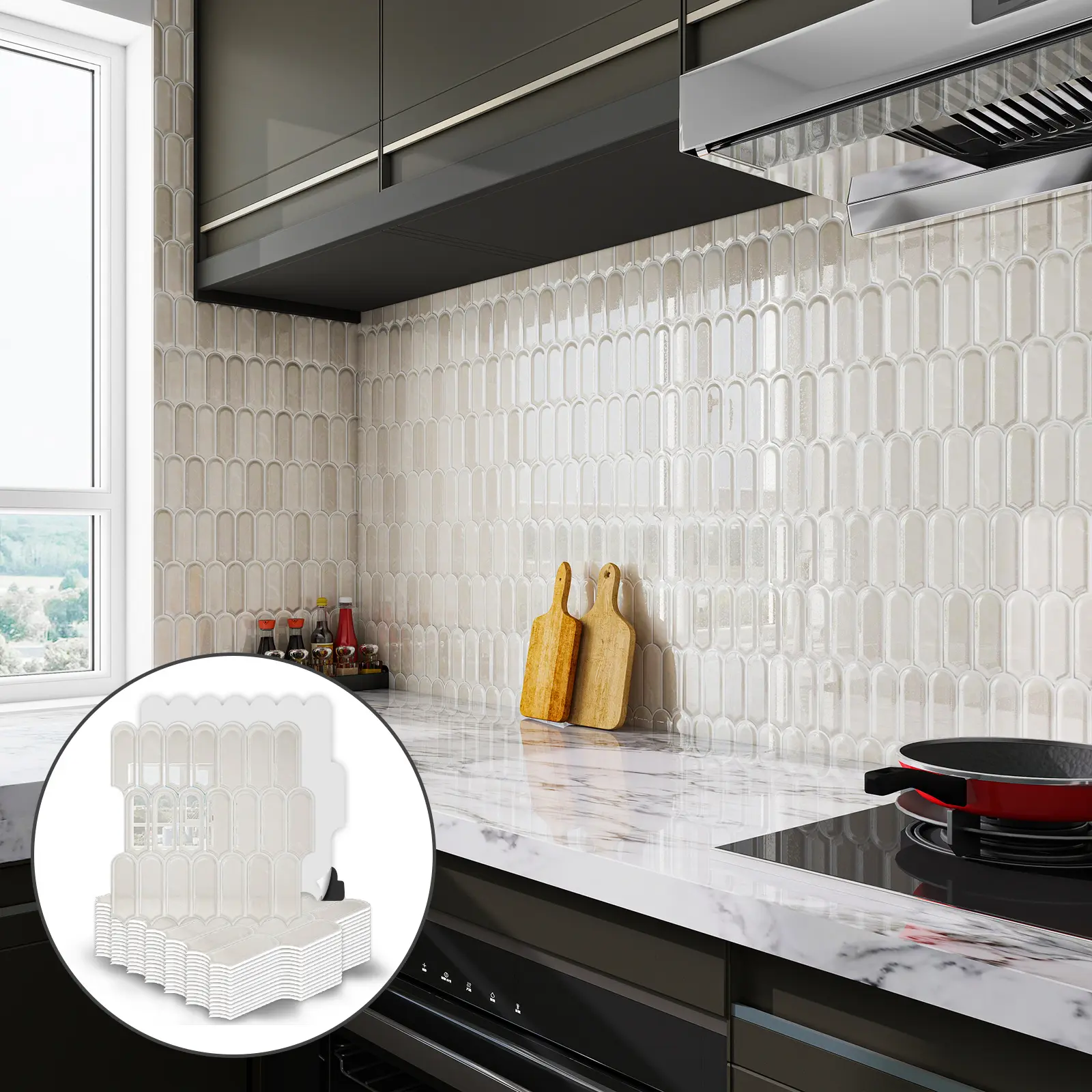 20/40PCS Smooth Thickened Vinyl Peel and Stick Backsplash Tiles, 12"x12" Self-Adhesive & Cuttable Wall Stickers for Kitchen and Bathroom, DIY Home Decor, Decorative Decals, Rental-Friendly Design