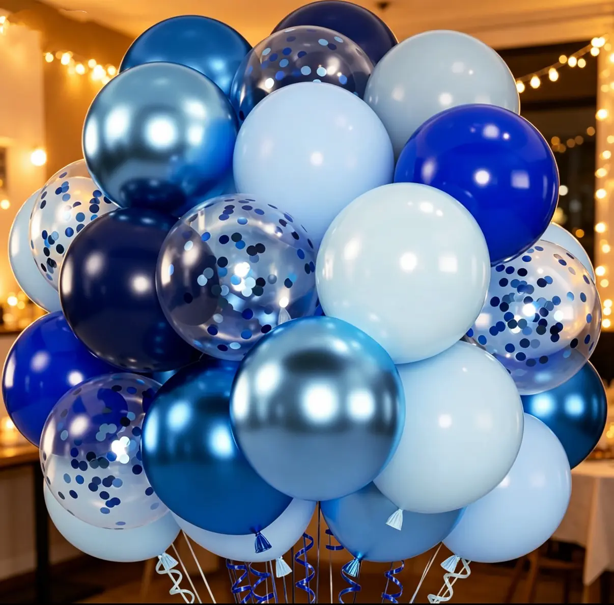 100 Pack Assorted Blue Latex Party Balloons, 12 Inch Kit with Metallic and Confetti Accents for Birthday, Wedding, Valentine's Day Decorations, Balloons For Balloon Arch, Pearl