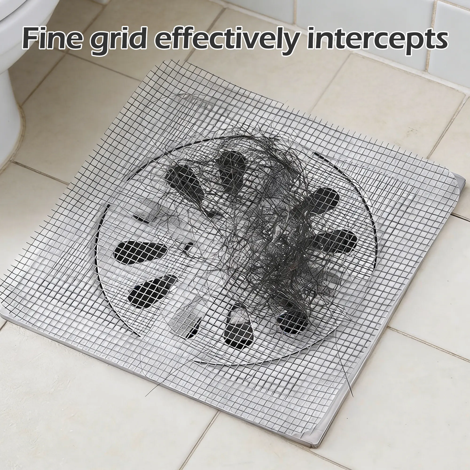 12 Counts Disposable Shower Drain Hair, featuring powerful adhesive mesh cover, intercepts hair and debris effectively