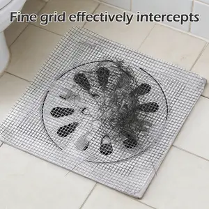 12 Counts Disposable Shower Drain Hair, featuring powerful adhesive mesh cover, intercepts hair and debris effectively