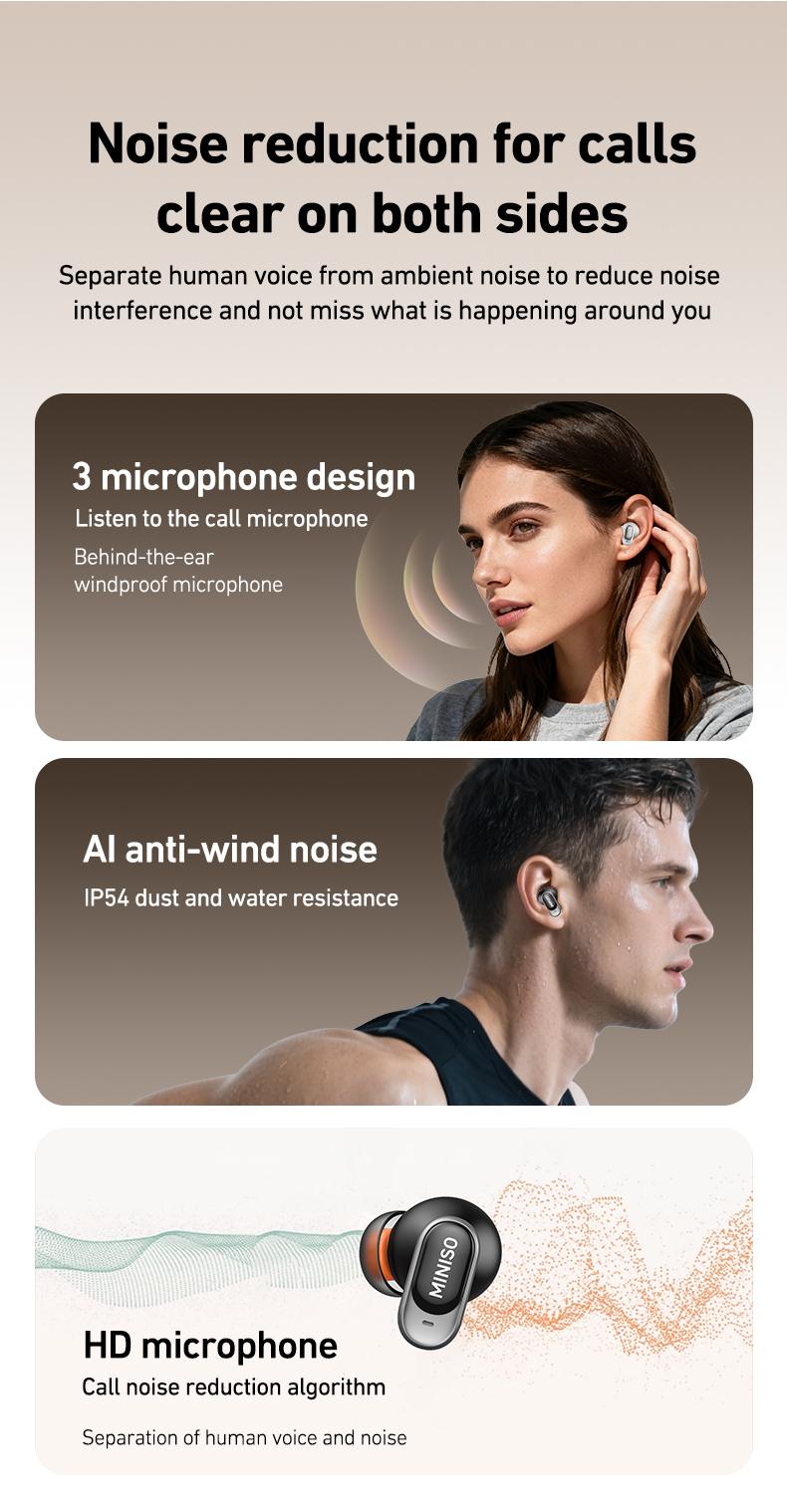 MINISO MS105 Wireless Bluetooth Headphones, Tiny Size Invisible Earbuds, Waterproof Headsets, Mini and Short Handle Design, for Work Sport Sleeping