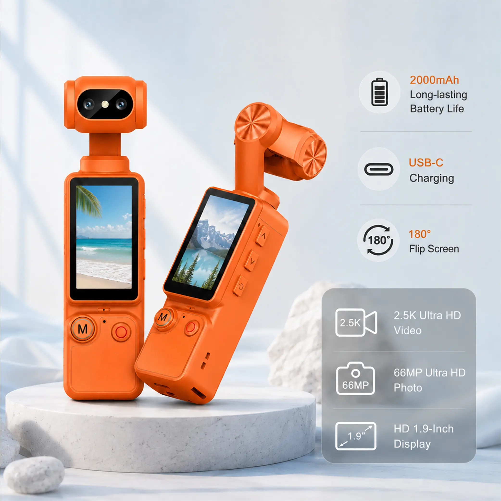 Handycam Video Camcorder, Mini Portable Pocket Multifunction HD Recorder with 1080P Recording, 180° Rotating Lens, 1.9-in LCD Display, Mic, Speaker, Type-C Rechargeable Vlog Camera for Campus Life