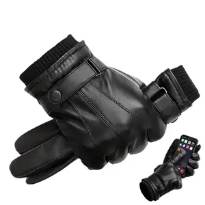 Men's Classic Black Leather Gloves Waterproof Warm Hike Ski Camp Ready