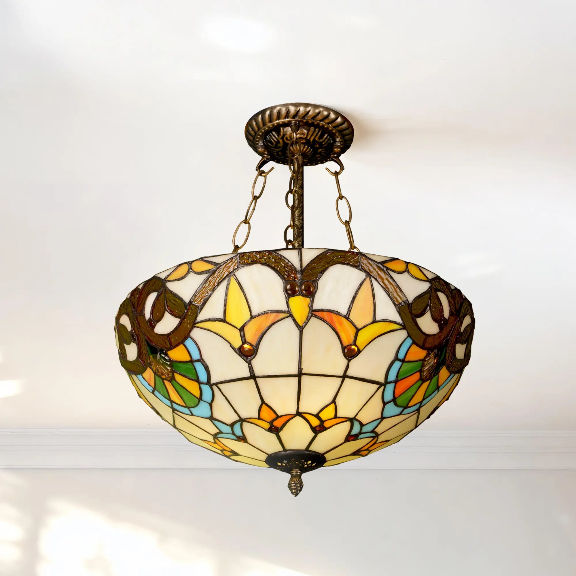 Tiffany-Style 3-Light Vintage Stained Glass Chandelier for Living Dining Room Bedroom Hallway