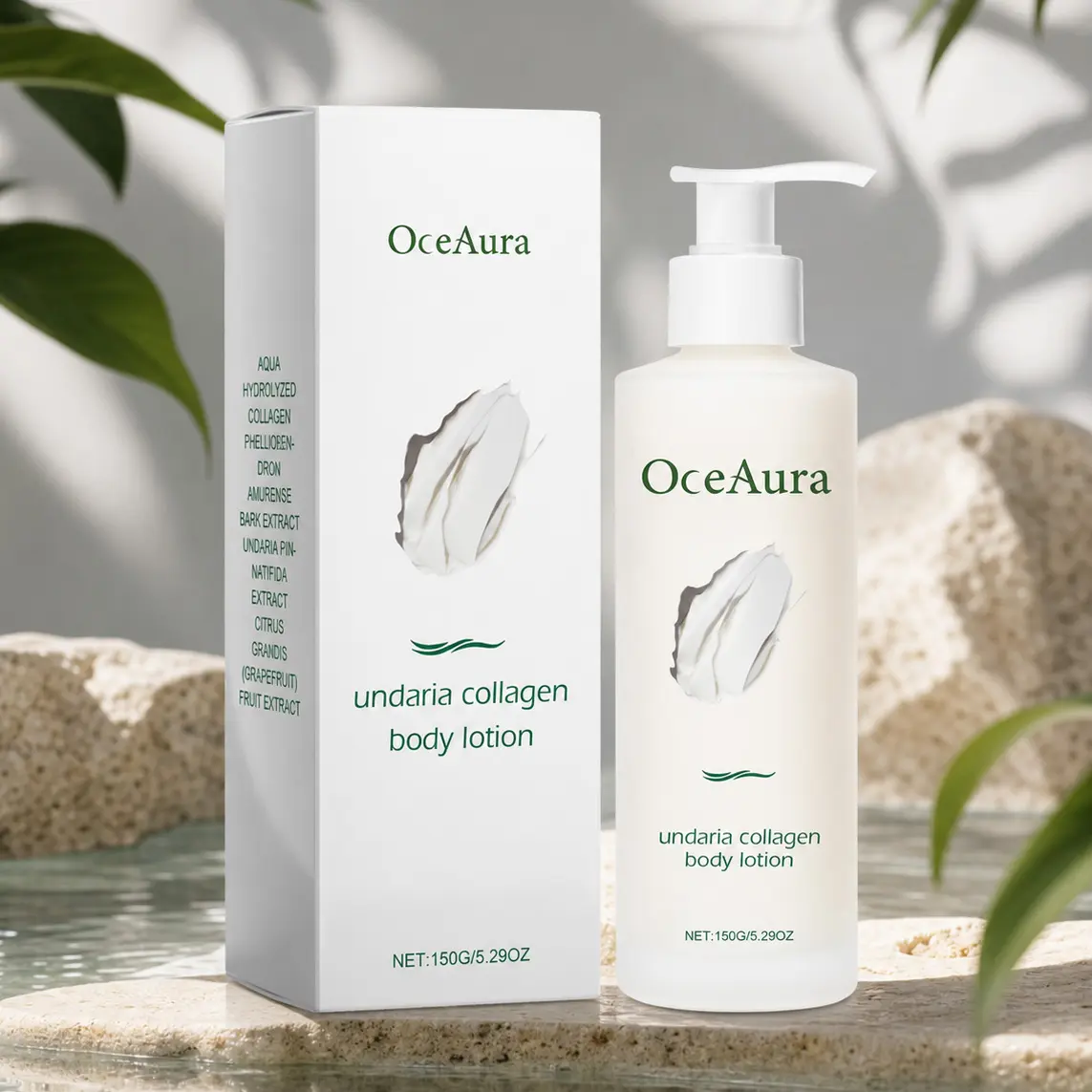 OceAura Collagen Body Lotion, Undaria & Hydrolyzed Collagen Deep Moisturizing Body Cream, Nourishing Body Moisturizer for Supple Smooth Skin, 150g