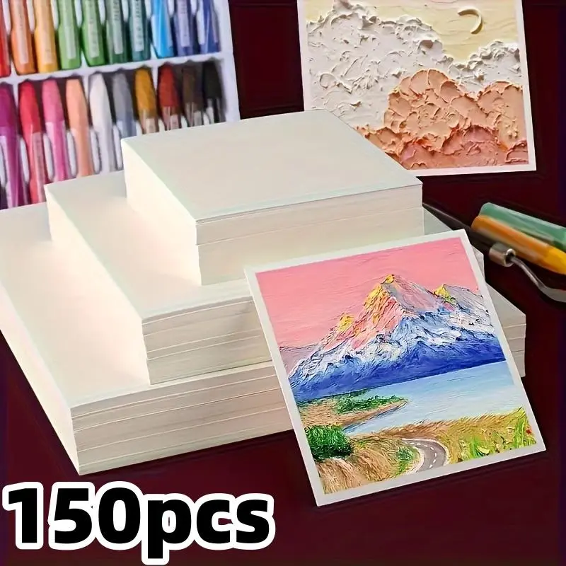 150 high-quality square canvas papers, suitable for artists - perfect for oil painting and pastel painting, ideal for creating dynamic abstract artworks. They are bound in loose pages. [Free one roll of 20 meters of detachable artist masking tape] Diy Art
