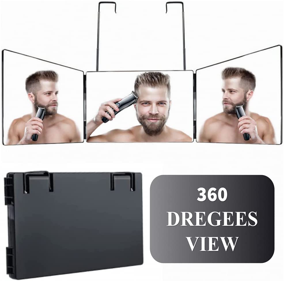 EVE 3 Way Trifold Haircut Mirror 360 Degree Mirror with Adjustable Height for Hair Cutting, Shaving, Dyeing, Styling & Makeup, Lightweight & Portable