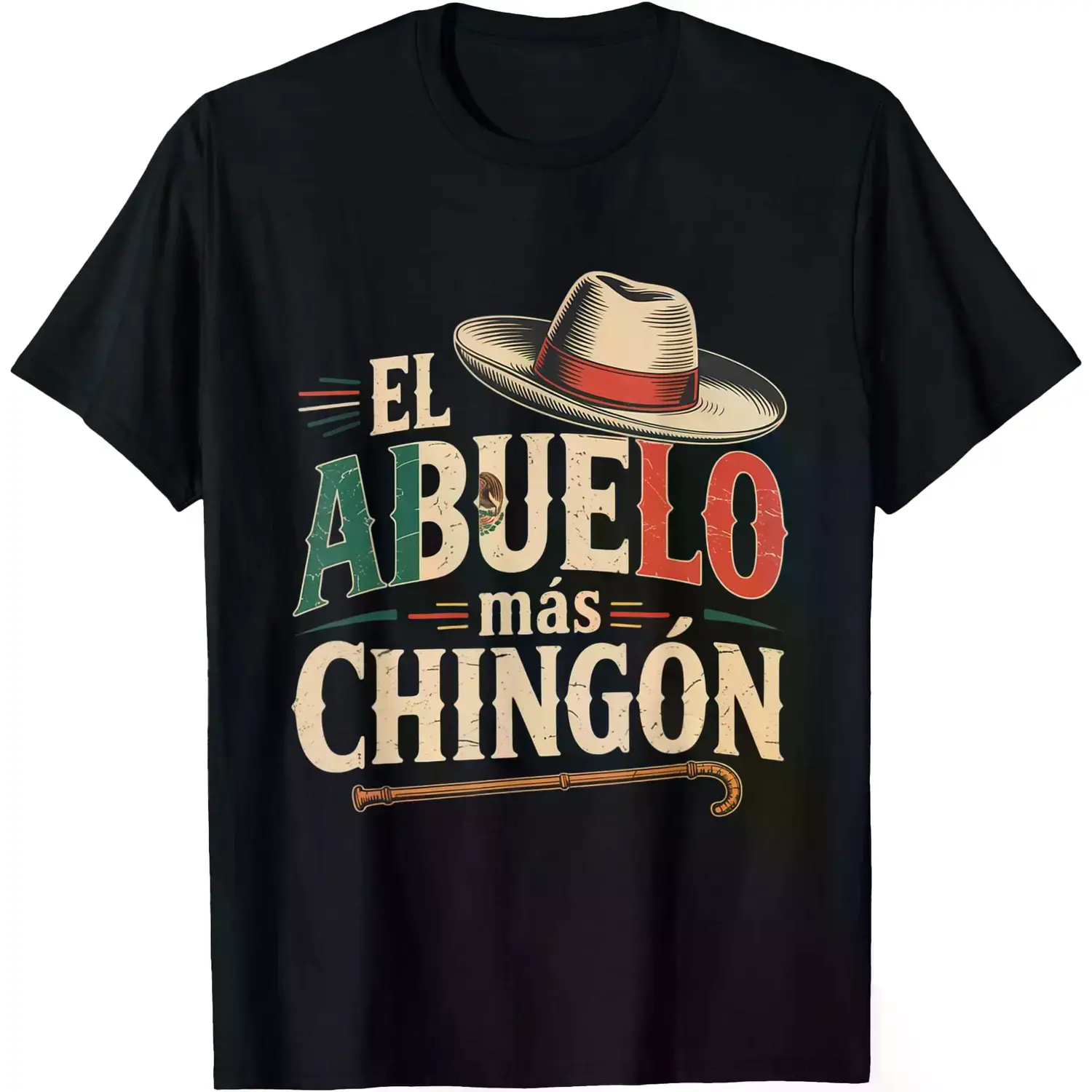 Men's Streetwear Graphic T-Shirt - Funny El Abuelo Mas Chingon Mexican Grandpa Gift, Soft Cotton Ribbed Crewneck Top, Quarter-Turn Fabric, Tops, Elastic