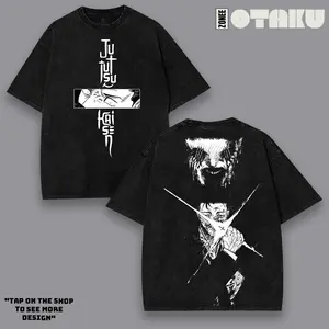 Higuruma Jujutu Kaisen Anime Double Printed Vintage Washed Tee, Streetwear Hoodies Unisex Manga Cotton Crewneck T-shirt Gift For Anime Fan Menswear graphic