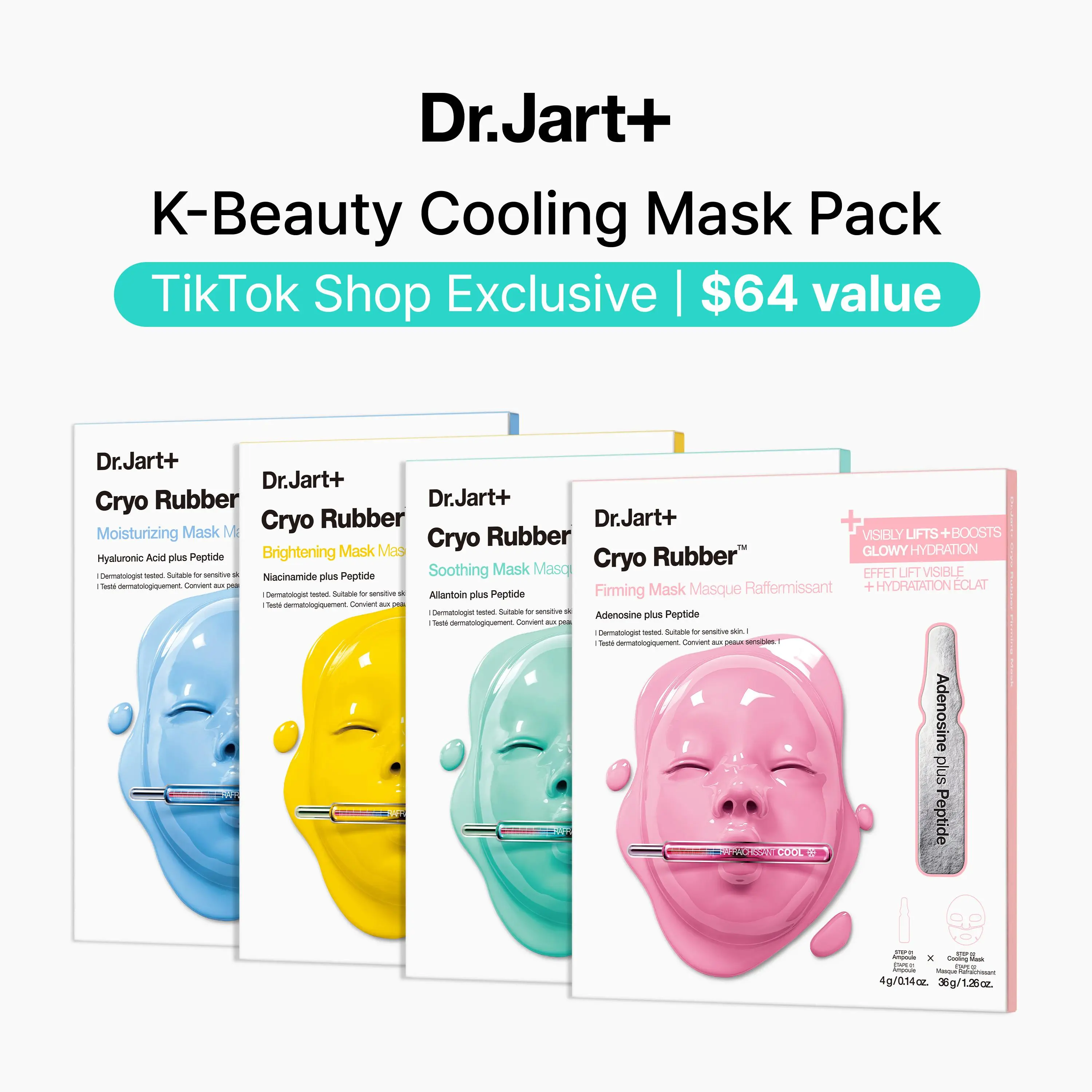 Dr.Jart+ Korean Skincare Cooling 4-Mask Pack | Results After 1 Use | Moisturize, Firm, Brighten, Soothe, Instantly | Bestselling Korean Face Masks