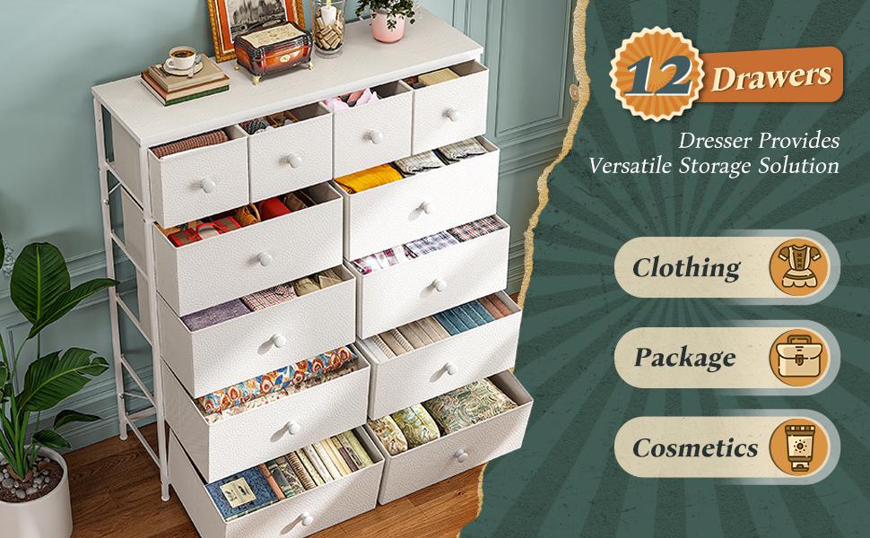 [New Size]RaybeeFurniture 12 Drawer Fabric Dresser for Bedroom, Tall Dresser with Wooden Top& Metal Frame, Chest of Drawer Organizer, Storage Cabinet for Closet, Entryway