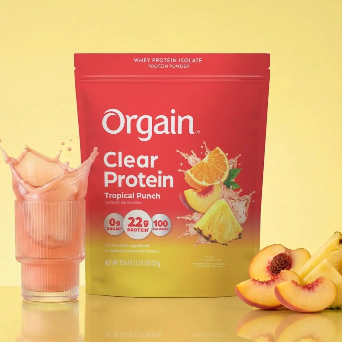 Orgain Clear Whey Protein Powder Tropical Punch | 22g Protein Per Serving | Whey Protein Isolate | 0g Added Sugar | 100 Calories | Refreshing Fruit Flavor