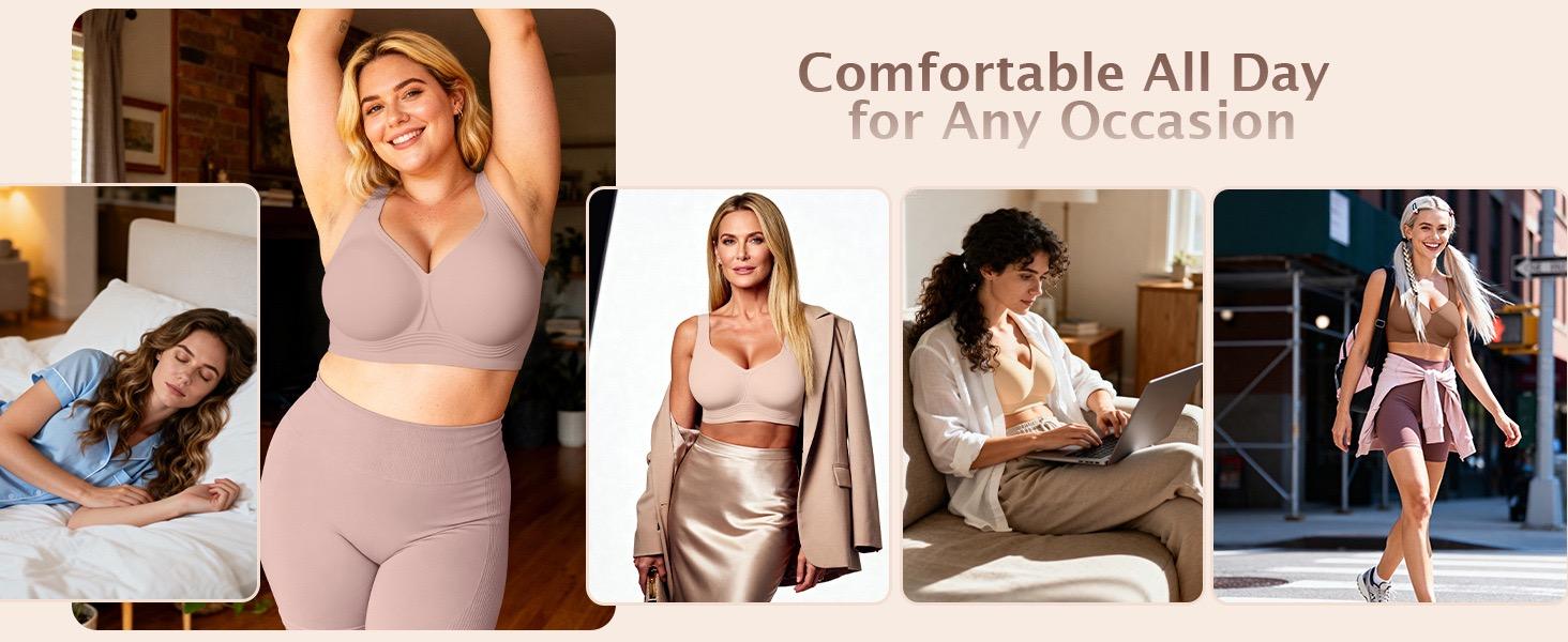 Women Jelly Bras Wirefree Full Coverage No Underwire Everyday Bras Comfortable Wireless Padded Tshirt Bra