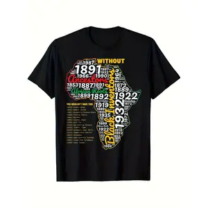 Men'S Black T-Shirt with BLM Unity African Inventors Print - Crew Neck Short Sleeve, All-Season Fit, Plus Size Casual Casual Attire & Halloween Costume, Historical STEM Achievements Design, Durable Knit Fabric for Men'S Fashion & Cultural Pride