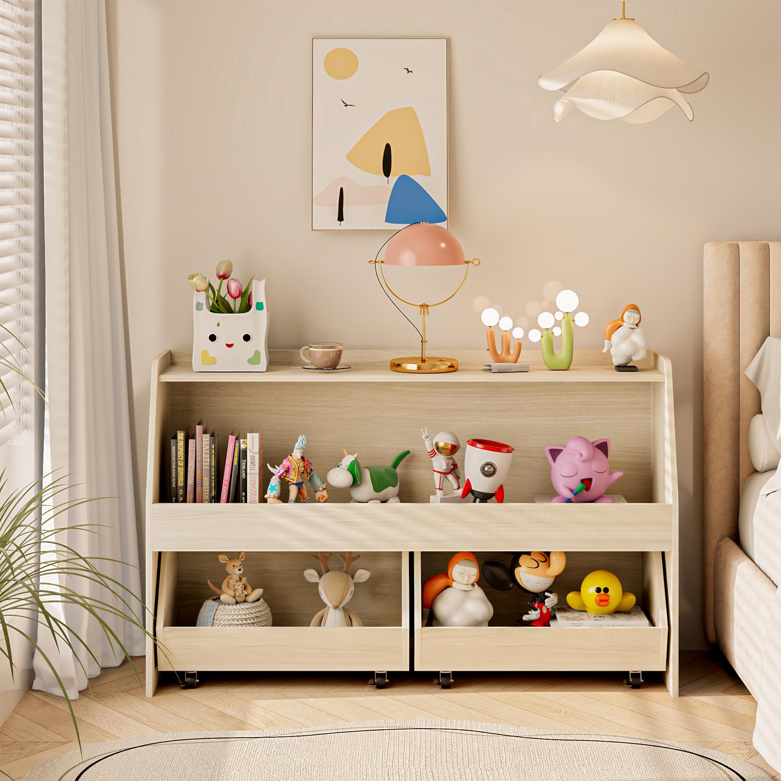 COZPAW Toy Storage Organizer, 2/3 Tier Montessori Shelf with Movable Bins, Toy Organizers Book Shelf for Kids Room, Playroom, Nursery