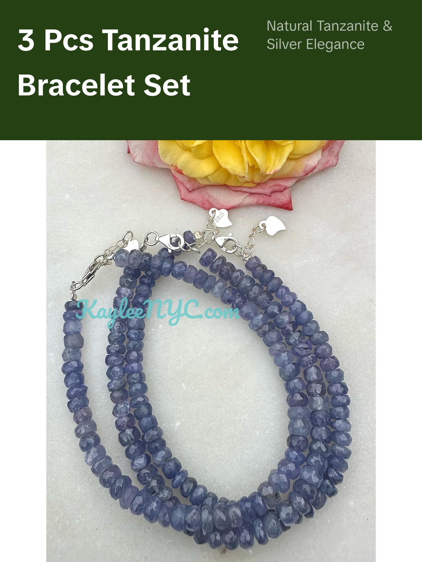 Wholesale 3 Pcs Natural Tanzanite Bracelet with 925 Sterling Silver Clasp 3.5-5mm