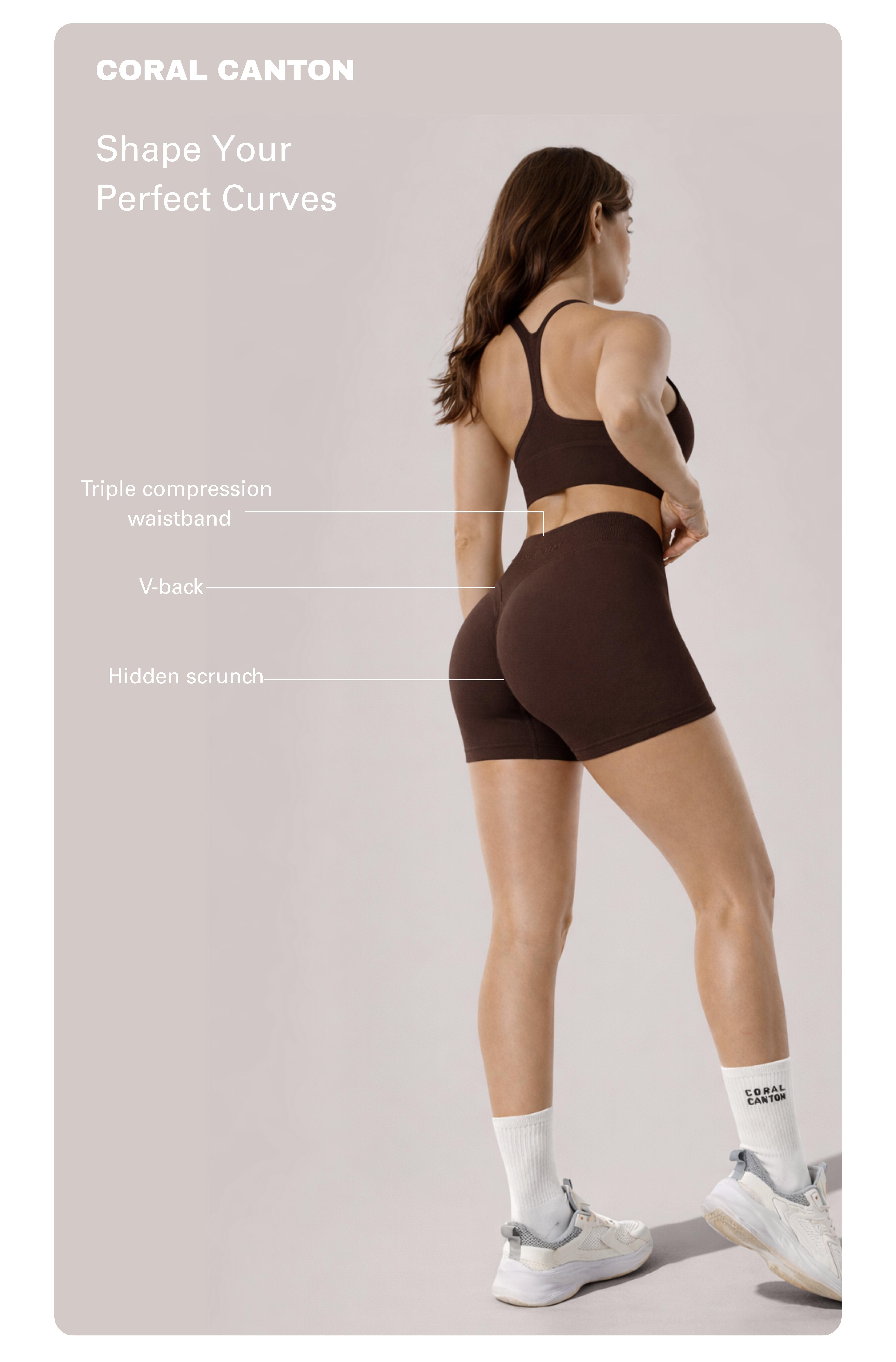 Coral Canton 2pcs Sports Shorts High Waistband Butt Lifting