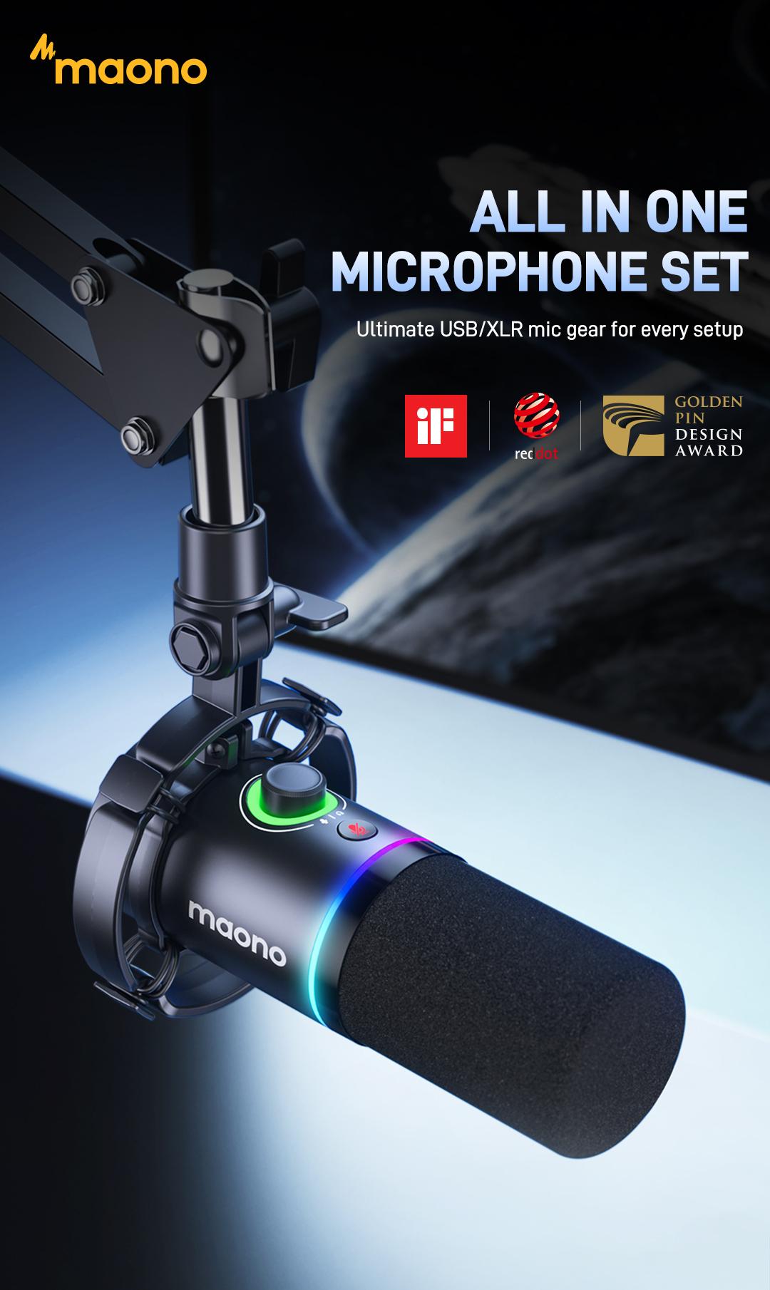 Maono PD200X Dynamic RGB Gaming Microphone with USB & XLR Cable Connectivity, Mute button, noise reduction, zero latency, widely compatible with computers, PC, Mac, Android /iOS smartphone, audio mixer, friendly for Singing, Gaming, Podcasting, Recording.