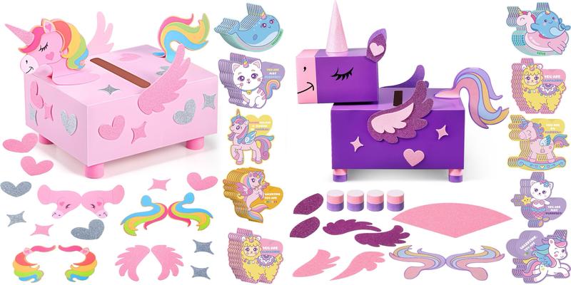 Valentine's Day Gift DIY Valentines Mailbox Valentine Cards Animal Fun Craft Treat Box with 33 Greeting Cards,Valentines Mini Envelope Box for Students Teacher,School Party Gift,Galentine's Day Birthday Holiday Wedding Party Favor, Classroom Gift Exchange