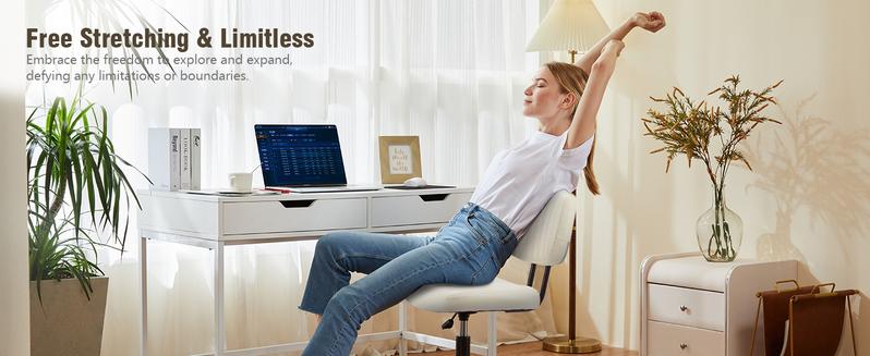 Armless Desk Home Office Low Back Vanity Lumbar Support, Adjustable Height 360° Rolling Swivel Computer Task Chair Without Arm for Small Space Armless Desk Home Office Low Back Vanity Lumbar Support, Adjustable Height 360° Rolling Swivel Computer Task Chair Without Arm for Small Space