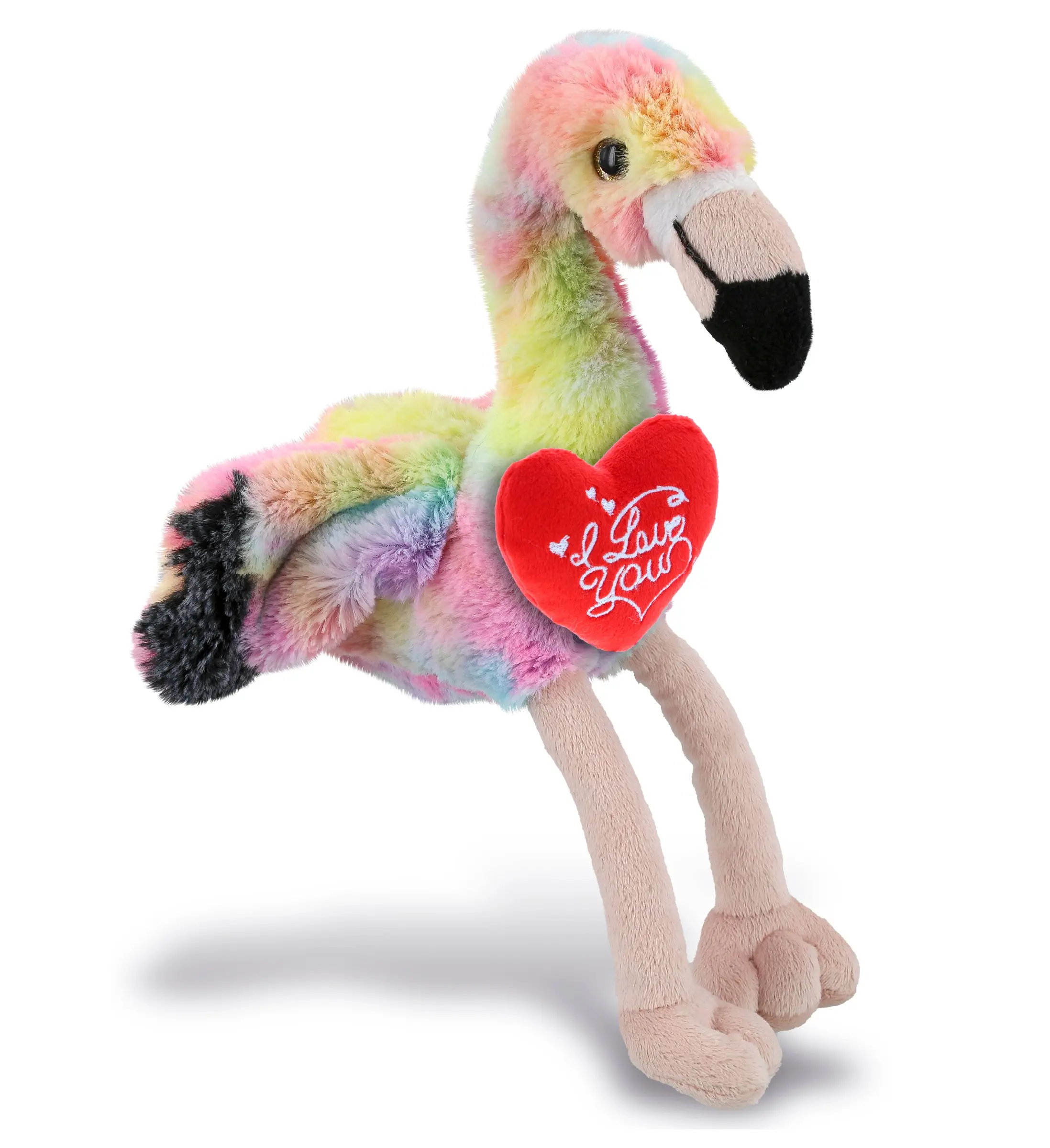 PLUSH I LOVE YOU RED HEART - SUPER-SOFT PLUSH - RAINBOW FLAMINGO 8"