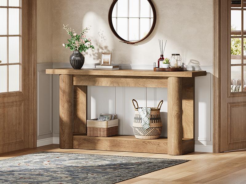 LITTLE TREE 63-Inch Farmhouse Console Table, Narrow Long Sofa Table Behind The Couch, 2-Tier Storage Entryway Furniture for Hallway, Entrance, Living Room