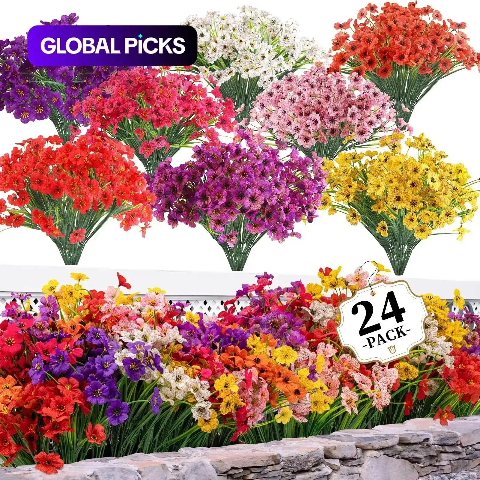 24-Bundle Handmade Lifelike PE Eco-Friendly Floral Decorative Artificial Flower Set, Adjustable Height Hanging Bouquet for Party Gifts, 8 Mixed Colors for Indoor & Garden Home Decor