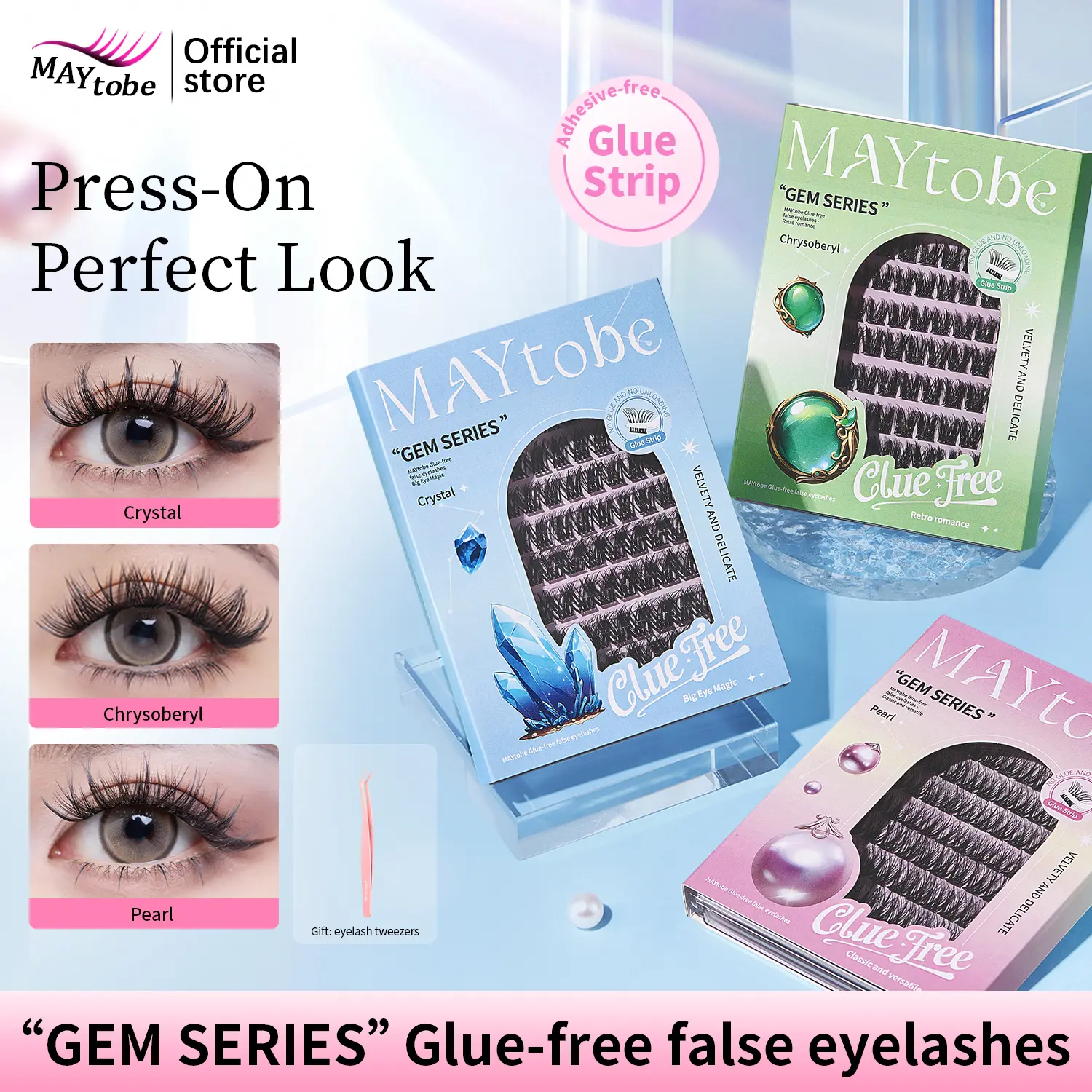 MAYtobe Self-Adhesive Lash Clusters Kit, No Glue Needed Press On Lashes, Beginner Friendly C-Curl DIY Eyelash Extensions | 110-120 Pcs Cluster Lashes 14-16mm with Application Tweezers