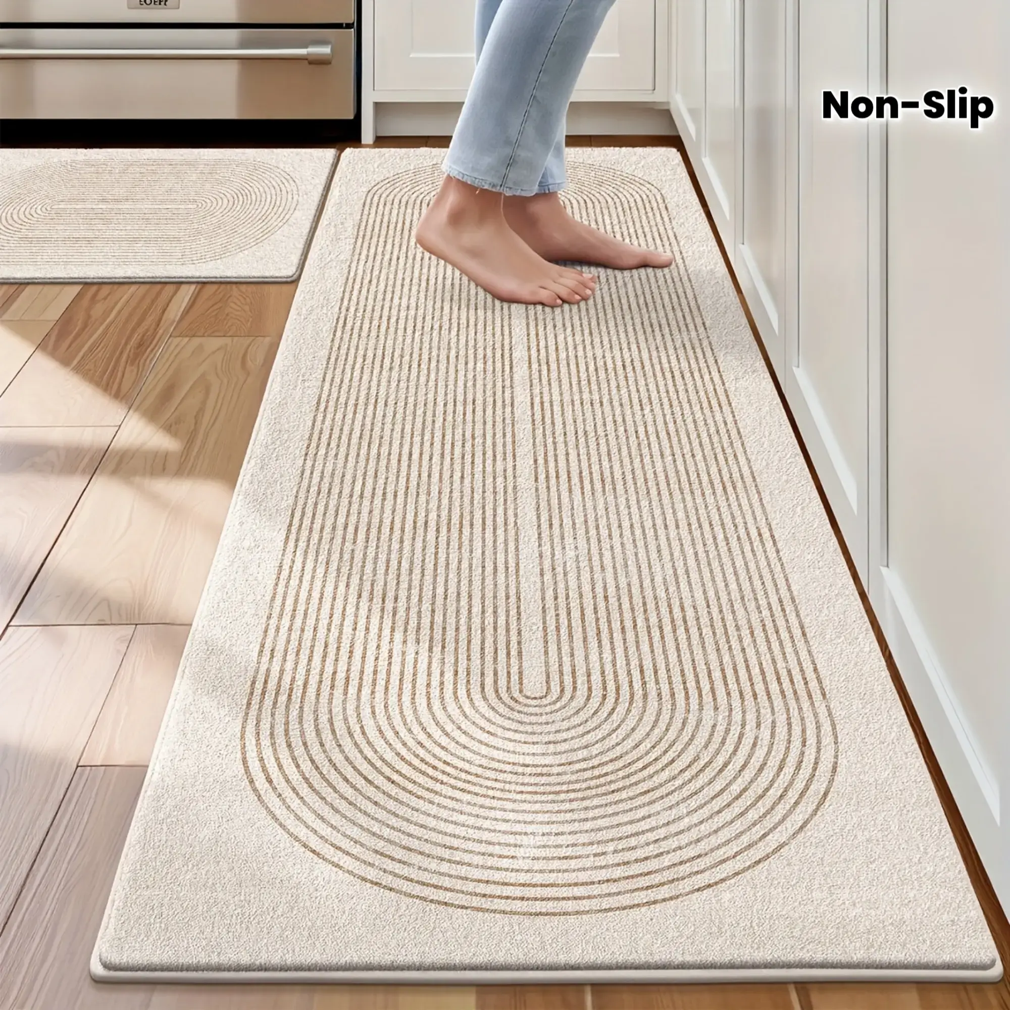 1pc/2pcs Non Slip Washable Kitchen Mat Set, Simple Geometric Kitchen Mats for Floor, Runner Mat Set of 2 for Front of Sink, Laundry Room, Hallway Home Decoration, Floor Kitchen Rug, Home Supplies Rug
