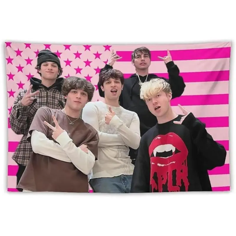 Pink American Flag Hanging Wall Tapestry - Sam&colby Sturniolo Triplets Merch, Strong Decor Accessories, Hand Washable, Teen Room Decorations for Bedroom, Decorating My Apartment Dorm Essential Home Decor