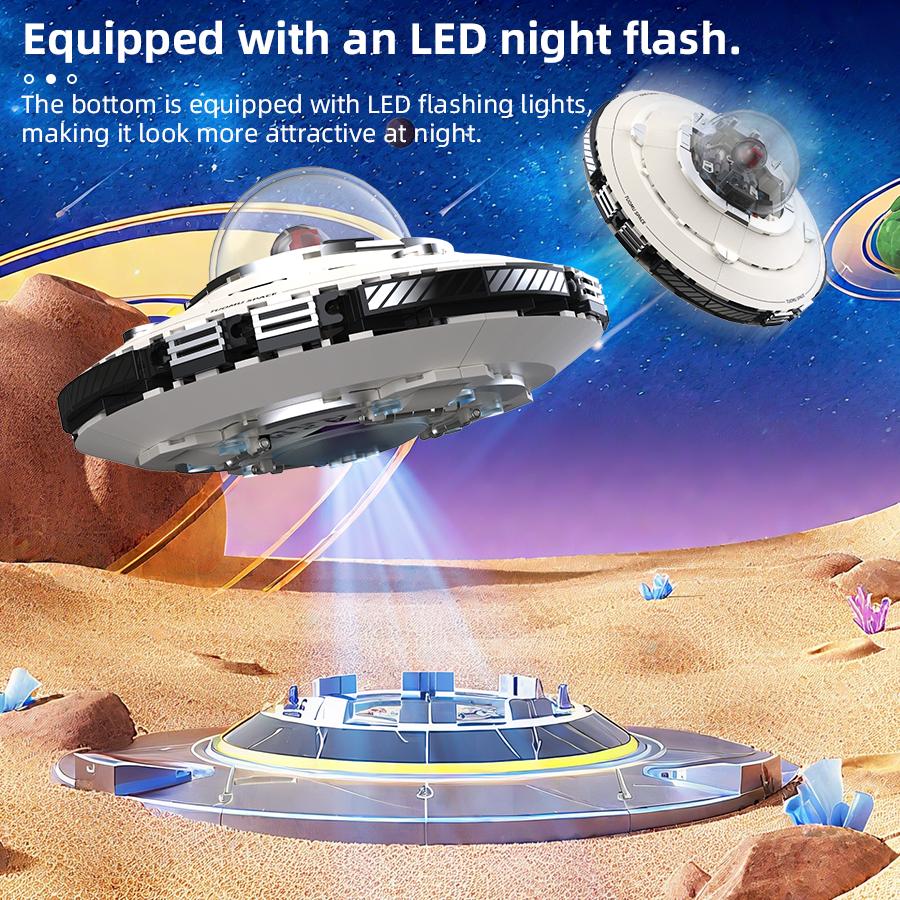 Magnetic Blocks STEM Educational Building Blocks Set - Space Exploration UFO with Dual LED Lights & Transparent Base, Collector Model for Ages 8+ Montessori Fantastic Christmas and Birthday Gift! Synthetic