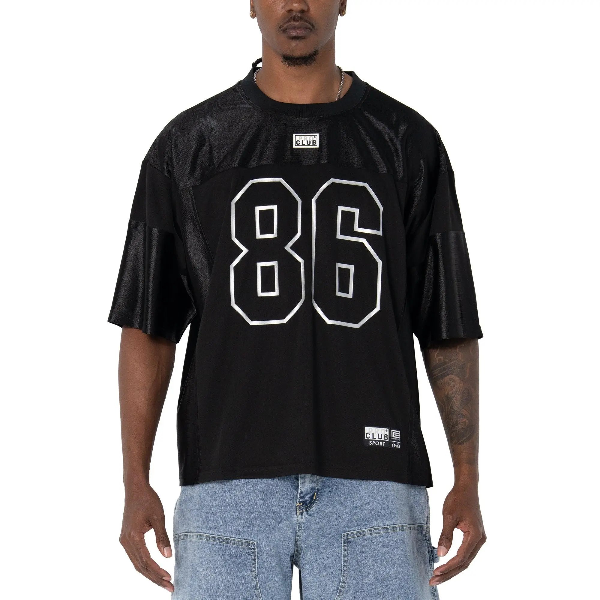 PROCLUB Men's Red Football Jersey - Heavyweight Half Sleeve 100% Polyester with Mesh Panels & Number 86 - Breathable Design