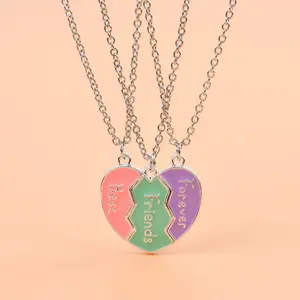 3PC 'Best Friends Forever' Magnetic Broken Heart Puzzle Pendant Necklace - 20"