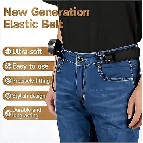 Unisex Elastic Waist Belt - Metal Hook Buckle Less Invisible Design for Work & EDC with Carabiner