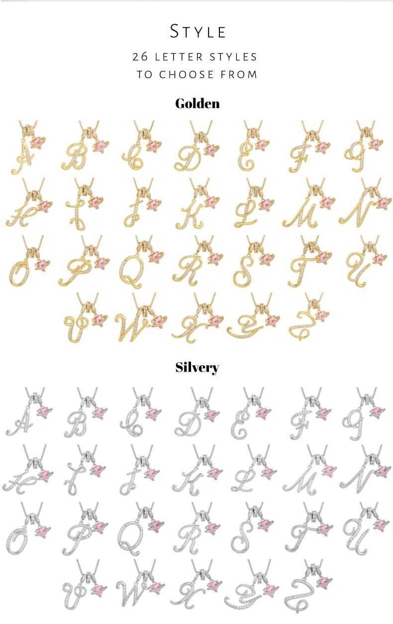 GGIRL Initial Heart Necklace for Women Pink Cubic Zirconia Pendant Letter Diamond 18K Gold Plated Fashion Jewelry Gift for Holiday Christmas Birthdays Anniversaries