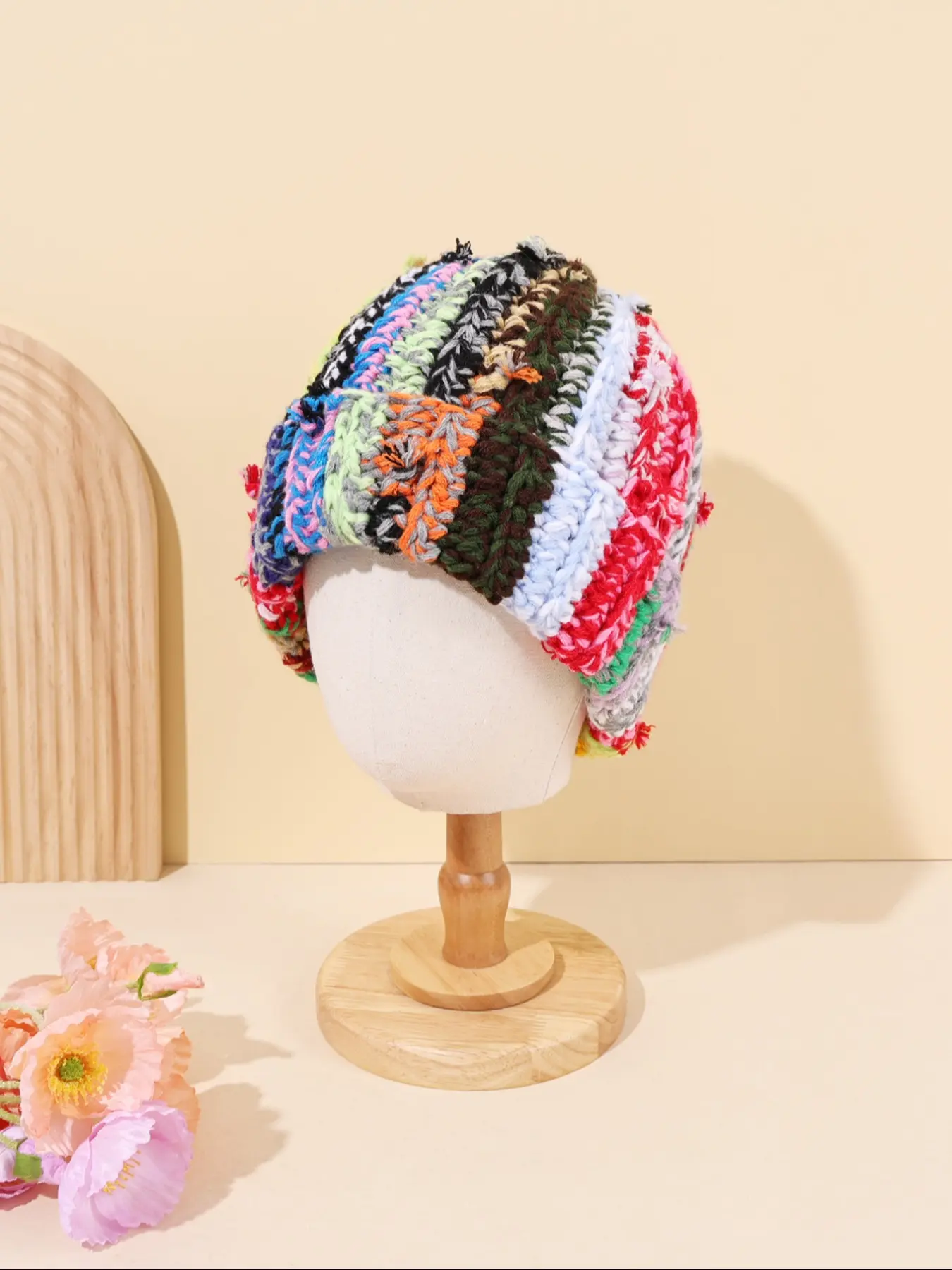 Women's Winter Colorful Knit Crochet Bucket Hat, Handmade Foldable Floppy Beanie Cap, Multicolor Fashion Accessory, Beanie Fitted, Knitted Cap, Casual Trendy Hat, Fashionable Hats