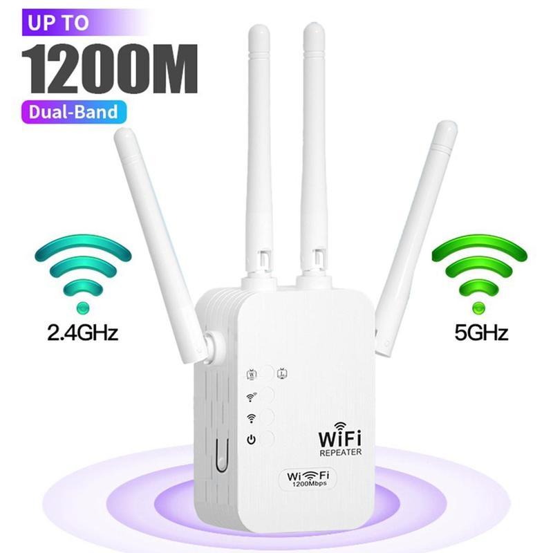 WiFi Extender 2025, 1200Mbps/300Mbps Dual Band (5GHz/2.4GHz) Signal Booster. Repeater with Ethernet Port for Home, Gifts-YY