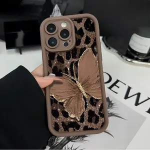 Leopard Print and Butterfly Phone Case for iPhone 17 Air 16 15 Pro Max 14 Plus 13 12 11 Pro ,Soft Silicone TPU Protection Shockproof Protective Phone Cover