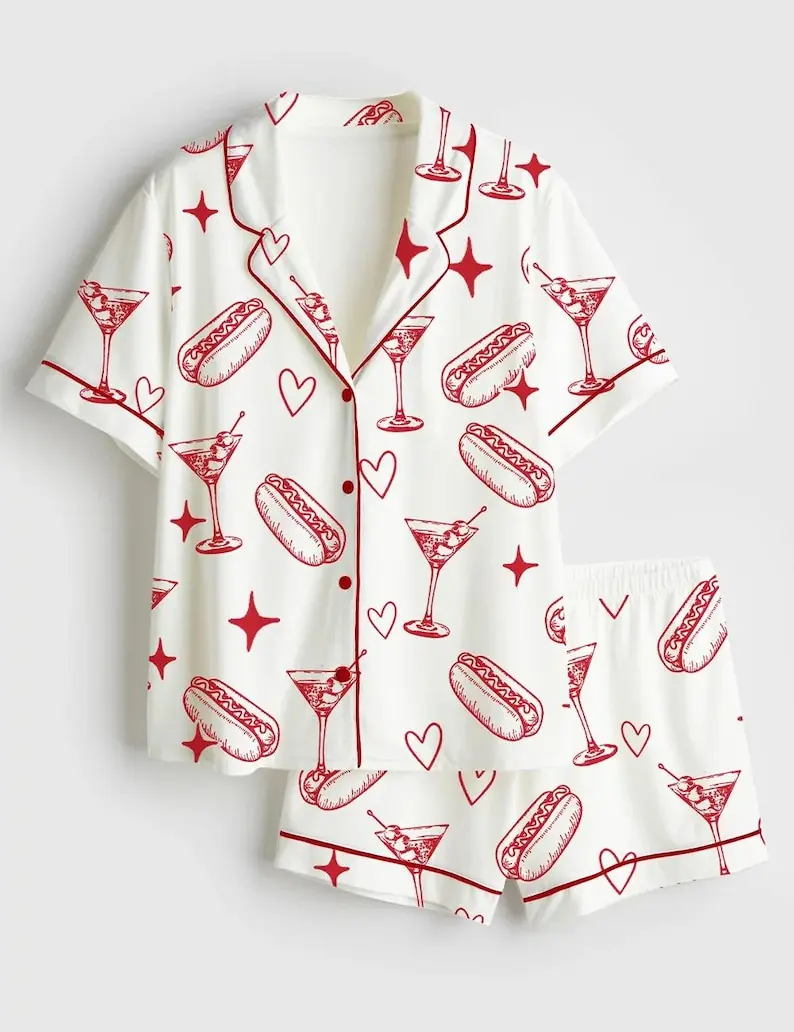 Tinis Weenies Dirty Martini Party Valentine's Day Satin Pajama Set Adults, Pajama Dirty Martini Cocktail, Homewear Tinis Weenies Gifts