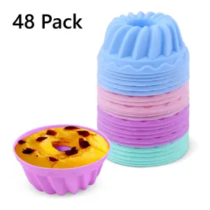 48 Pack Silicone Donut Pans for Baking, Mini Bundt Pan Silicone Donut Molds, Nonstick Doughnut Muffin Pumpkin Cup Cupcake Molds Pan, Mini Fluted Tube Silicone Baking Molds