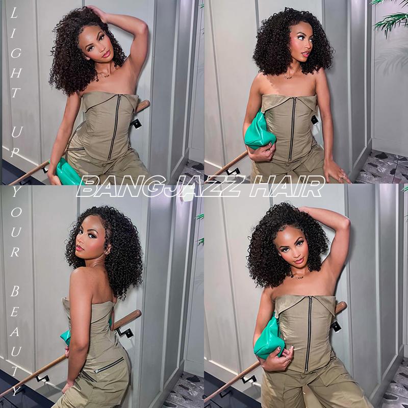【20”Only $87.99】BANGJAZZ Short Kinky Curly Ready to Wear Glueless Wigs Pre Cut Lace Bleached Konts Closure Wigs Human Hair Wig Lace Front Wigs Pre Plucked For Women