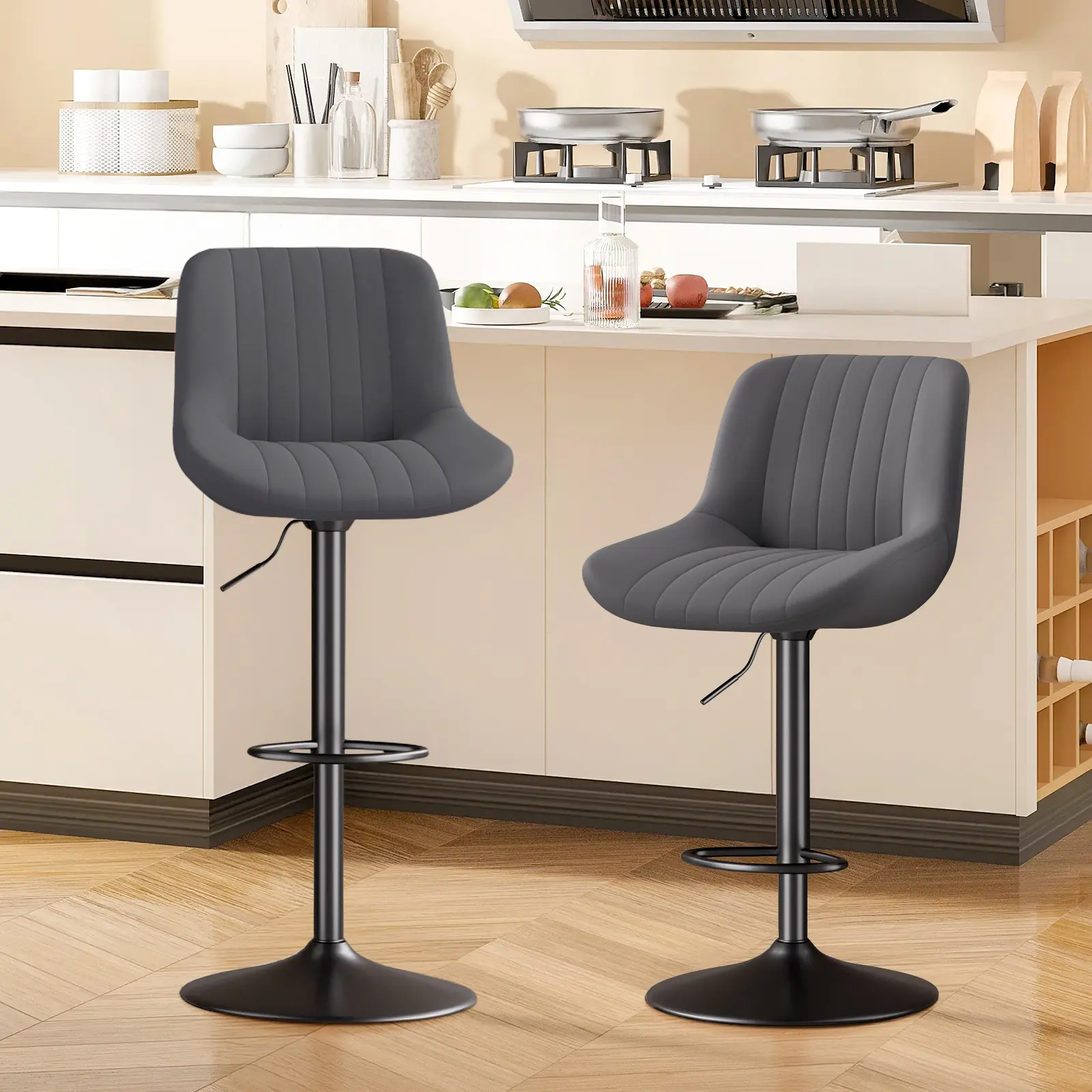 Bar Stools Set of 2, Adjustable Modern Swivel Bar Stools with Backs, Counter Height Performance Fabric Island Chairs for Home Kitchen